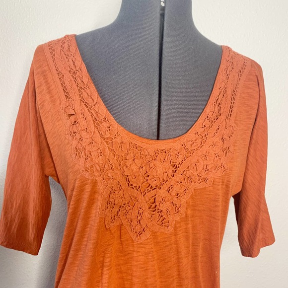 J. Crew Orange Crochet Knit Half Sleeve Scoop Neck Top Women's Size Small S - Picture 2 of 8